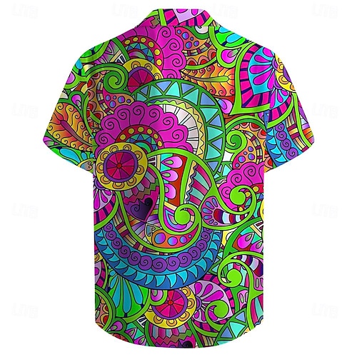  Herr Blommig Hippie Färgglad Skjorta Hawaii skjorta Aloha skjorta Kortärmad Skjorta Nedvikt Ledigt Fest Dagligen Helgdag Purpur S M L