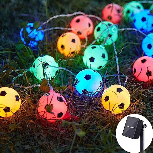  Solar LED Football Fairy Lights, 5m 20LEDs Euro Cup DIY Soccer String Lights Outdoor Waterproof Garden Bar KTV Club Holiday Party Decoration
