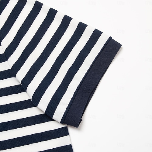  Herr Polo Stickad Polo Företag Ledigt Kavajslag Kortärmad Modern Formell Randig Horisontella Strips Knappar Sommar Marinblå Polo