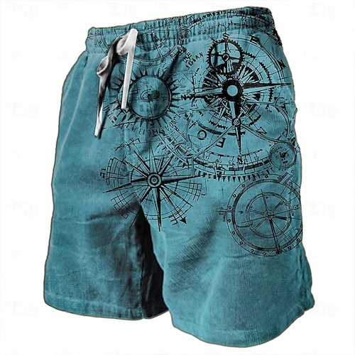  Per uomo Nautico Stampe Grafiche Bussola Pantaloncini da tuta Shorts da Spiaggia Pantaloncini in spugna Misura del girovita medio Retrò Vintage Casual Quotidiano Ferie Abbigliamento casual alla moda