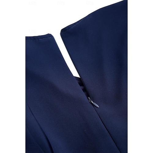  Dame Elegant kjole Midikjole Chiffon Flettet Drapering Fest Bryllupsgjest Cocktailfest Elegant Crew-hals Ermeløs Mørkeblå Farge