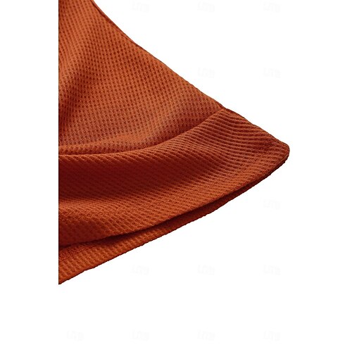  Damen Strickoberteil mit V-Ausschnitt, kurze Ärmel, elastisch, weich, gebranntes Orange, lässig, lockere Passform, vielseitige Frühlings- und Herbstkleidung