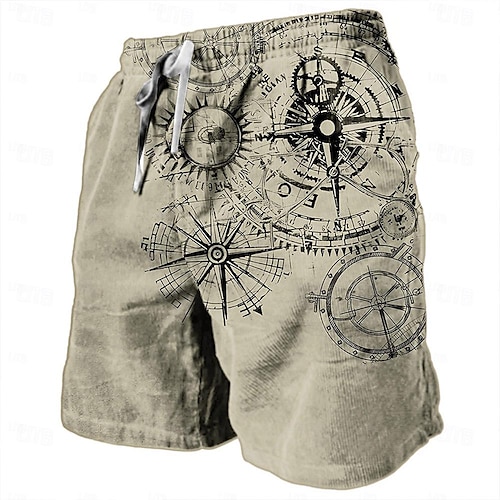  Per uomo Nautico Stampe Grafiche Bussola Pantaloncini da tuta Shorts da Spiaggia Pantaloncini in spugna Misura del girovita medio Retrò Vintage Casual Quotidiano Ferie Abbigliamento casual alla moda