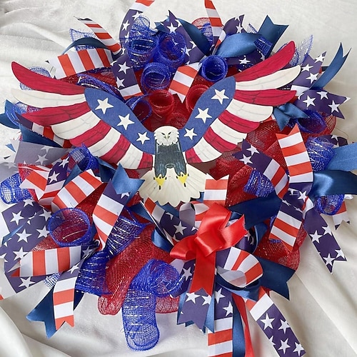  patriotisk krans amerikansk ørn krans uavhengighetsdag dekorasjon rød hvit blå krans 4. juli kranser flagg og ørn krans - patriotisk hjem inngangsdør dekorasjon