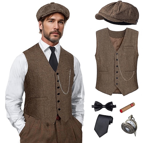 

Retro Vintage Brüllen 20s 1920s Austattungen Weste Gentleman Gangster Herren Halloween Karnival Party / Abend Maskerade Krawatte