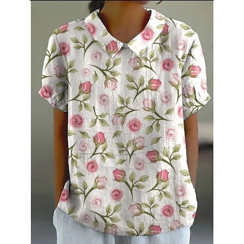 

Women's T shirt Tee Floral Print Vacation Weekend Fashion Short Sleeve Round Neck Yellow Summer