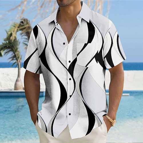 

Geometric Lines / Waves Hawaiian Resort Men's Printed Shirts Party Causal Daily Summer Turndown Short Sleeve Black, White, Blue S, M, L Polyester Shirt