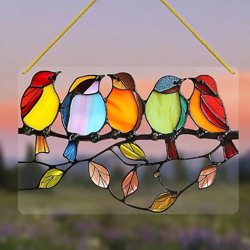 

Stained Glass Bird Suncatcher Window Hang - Acrylic Suncatcher Glass Trim - Yard Decor, Exquisite Gift for Bird Lovers - Home, Interior, and Office Decoration