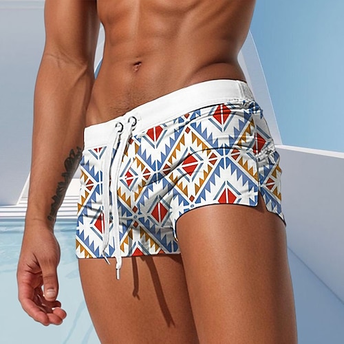 

Men's Swim Shorts Swim Trunks Boxer Swim Shorts Shorts Pocket Drawstring Elastic Waist Grid / Plaid Geometric Pattern Breathable Soft Short Surfing Holiday Beach Fashion Designer White Micro-elastic