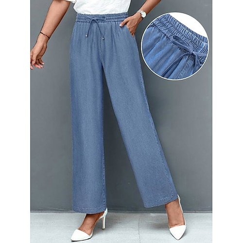 

Women's Jeans Pants Trousers Pocket Baggy High Waist Full Length Robin's Egg Blue Summer