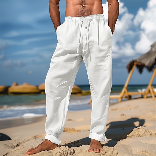 

Per uomo Pantaloni di lino Pantaloni Pantaloni estivi Pantaloni da spiaggia A cordoncino Vita elastica Liscio Comfort Traspirante Lunghezza intera Giornaliero Spiaggia Di tendenza Semplice Nero Bianco