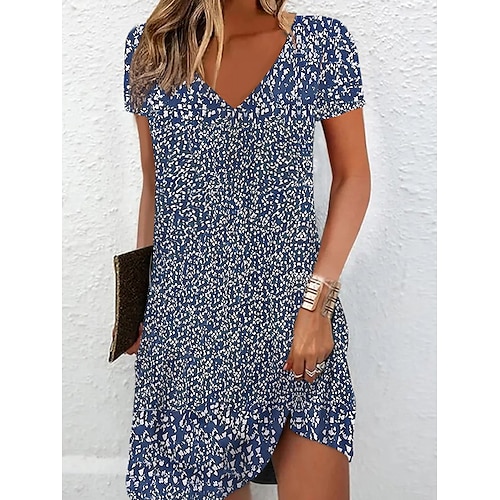 

Women's Floral Ditsy Floral Print V Neck Mini Dress Daily Date Short Sleeve Summer Spring