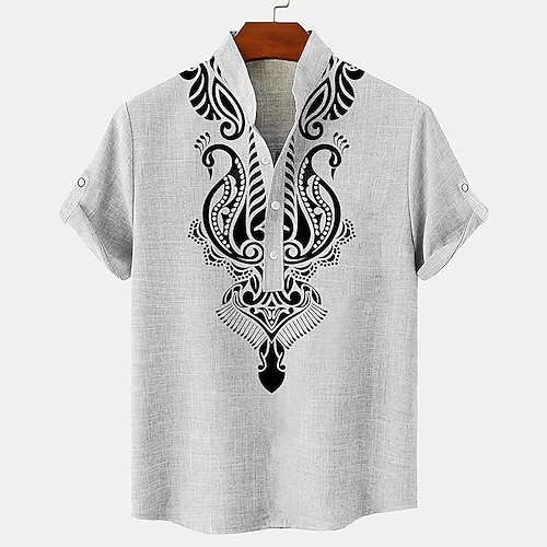 

Ethnic Casual Tribal Men's Linen Shirt Henley Shirt Daily Holiday Summer Spring Mandarin Collar Band Collar Short Sleeve Blue, Beige, Gray S, M, L 20%Linen20%Cellulose60%Polyester Shirt