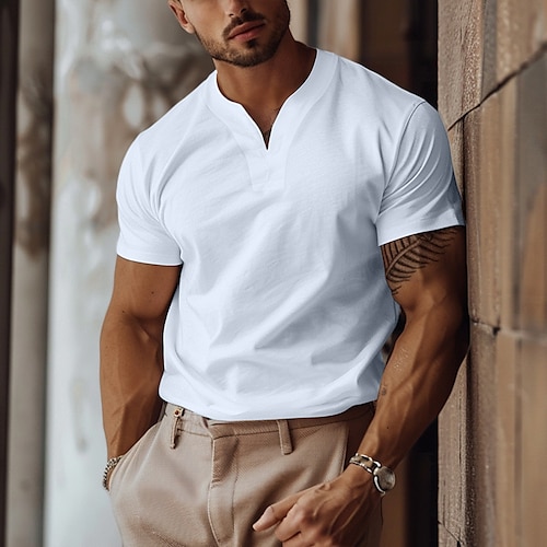 

Men's T shirt Tee Plain Y Neck Casual Holiday Short Sleeve Classic Style Clothing Apparel Sports Fashion Lightweight Muscle
