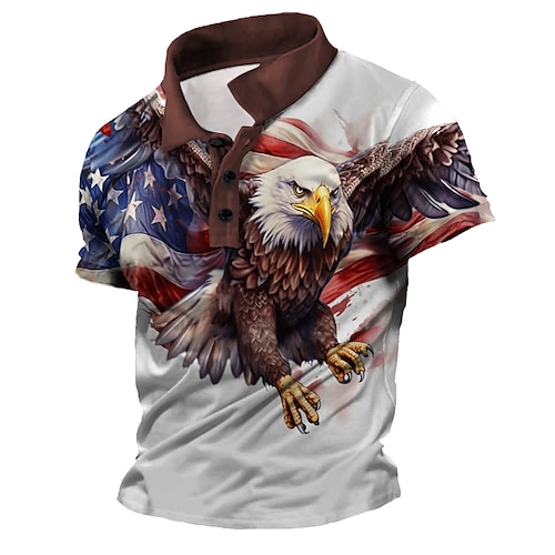 

Eagle National Flag Vintage Sportswear Casual Men's Polo Shirt Short Sleeve Street Daily Holiday Spring & Summer 3D Print Turndown White Blue Micro-elastic Polyester