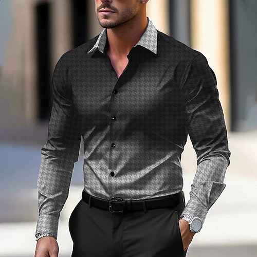 

Men's Houndstooth Shirt Button Up Shirt Long Sleeve Business Casual Summer Turndown Collared Shirts Buttons Print Black Red Blue Purple