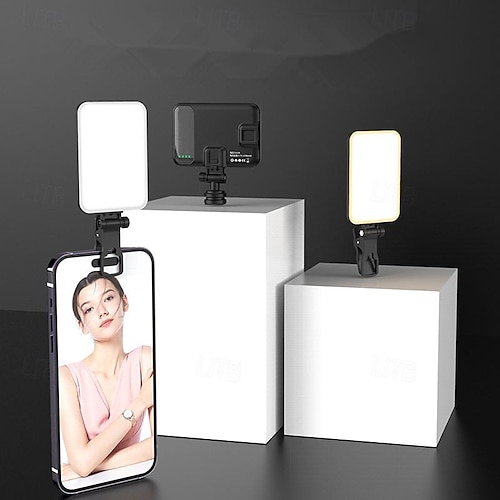  60LED Portable Selfie Light Video Conference Lighting with Clip & Camera, Rechargeable Fill Light Tri-color Modes for Phone iPhone Webcam Laptop Photo Makeup