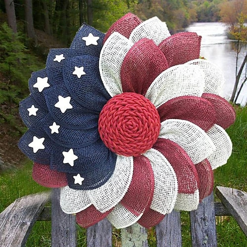  patriotisk krans amerikansk uavhengighetsdag dekorasjon rød hvit blå krans 4. juli kranser - rødhodet blomsterdørhenger for minnedag/den fjerde juli