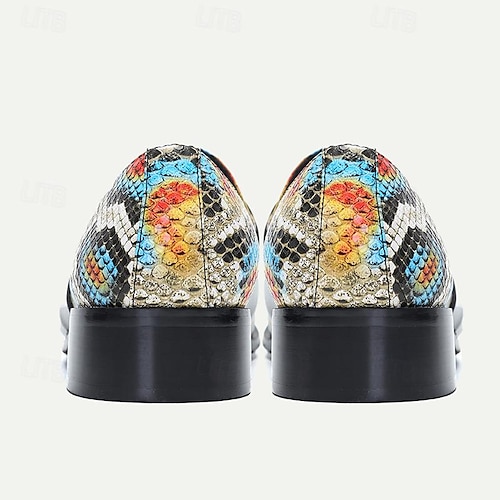  Men's Premium Cowhide Leather Exotic Pattern Loafers - Stylish Slip-On Dress Shoes with Decorative Buckle and Metal Toe Cap
