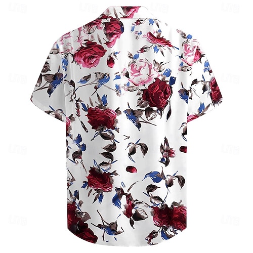  Voor heren roze Bloemig Tropische bloemen Overhemd Hawaiiaans overhemd Overhemd met knopen Korte mouw Overhemd Strijkijzer Overhemden met kraag Casual Strandstijl Vakantie Causaal Avond Feest Wit