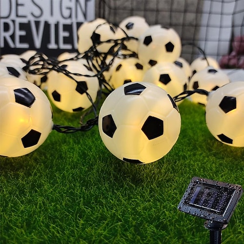  Solar LED Football Fairy Lights, 5m 20LEDs Euro Cup DIY Soccer String Lights Outdoor Waterproof Garden Bar KTV Club Holiday Party Decoration