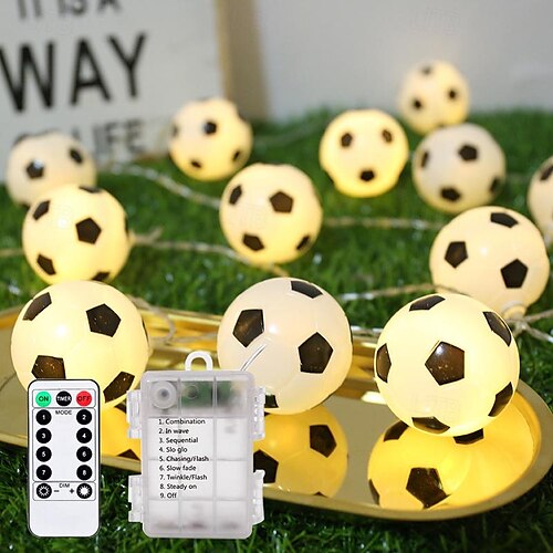  1 stk vanntett fotball string lys med fjernkontroll, euro cup fotball/baseball/rugby/basketball/ string light 3m-20leds innendørs og utendørs atmosfære dekorasjon lys streng øl festival