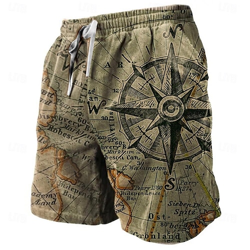  Per uomo Nautico Stampe Grafiche Bussola Pantaloncini da tuta Shorts da Spiaggia Pantaloncini in spugna Misura del girovita medio Retrò Vintage Casual Quotidiano Ferie Abbigliamento casual alla moda