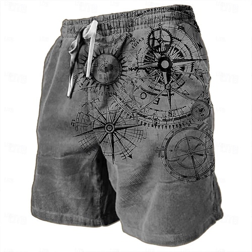  Per uomo Nautico Stampe Grafiche Bussola Pantaloncini da tuta Shorts da Spiaggia Pantaloncini in spugna Misura del girovita medio Retrò Vintage Casual Quotidiano Ferie Abbigliamento casual alla moda