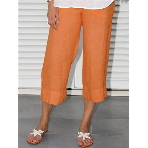 Mulheres Shorts de algodão e linho calções capri Casual Diário Comprimento da panturrilha Tecido Bolsos laterais Respirabilidade Confortável Sem Elasticidade Final de semana Preto Azul Laranja Cáqui