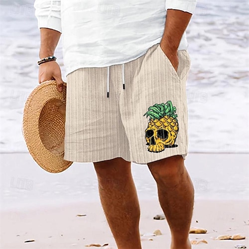  Pánské Kraťasy Letní šortky Plážové šortky Kapsy Šňůrky Elastický pas Ananas Pohodlné Krátký Outdoorové sporty Denní Jdeme ven Módní Na běžné nošení Černá Bílá Lehce elastické