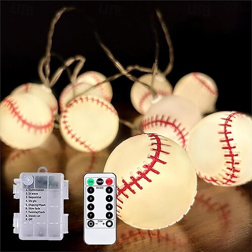  1 stk vanntett fotball string lys med fjernkontroll, euro cup fotball/baseball/rugby/basketball/ string light 3m-20leds innendørs og utendørs atmosfære dekorasjon lys streng øl festival