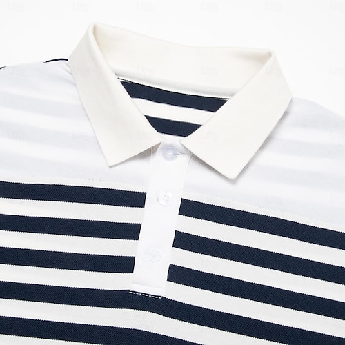  Men's Polo Knit Polo Sweater Business Casual Lapel Short Sleeve Fashion Modern Striped Button Summer Navy Blue Polo