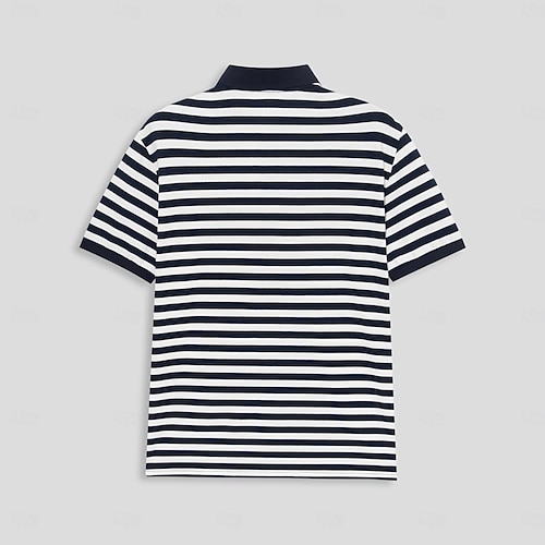 Herr Polo Stickad Polo Företag Ledigt Kavajslag Kortärmad Modern Formell Randig Horisontella Strips Knappar Sommar Marinblå Polo