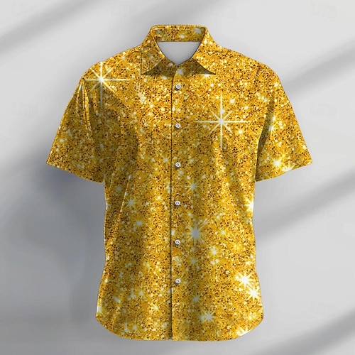  Men's Shirt Button Up Shirt Short Sleeve Fashion Casual Daily Holiday Summer Turndown Buttons Print Gold