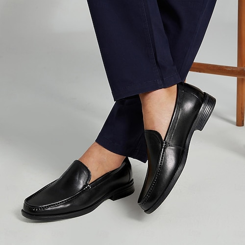  pánské mokasíny z prémiové hovězí kůže - klasické černé slip-on společenské boty pro obchodní i formální oblečení