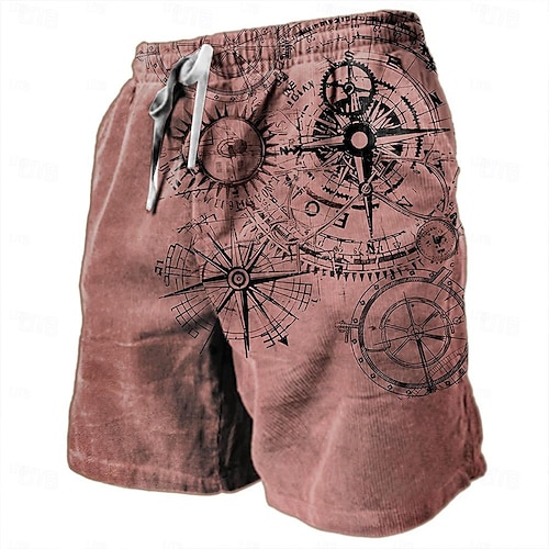  Per uomo Nautico Stampe Grafiche Bussola Pantaloncini da tuta Shorts da Spiaggia Pantaloncini in spugna Misura del girovita medio Retrò Vintage Casual Quotidiano Ferie Abbigliamento casual alla moda