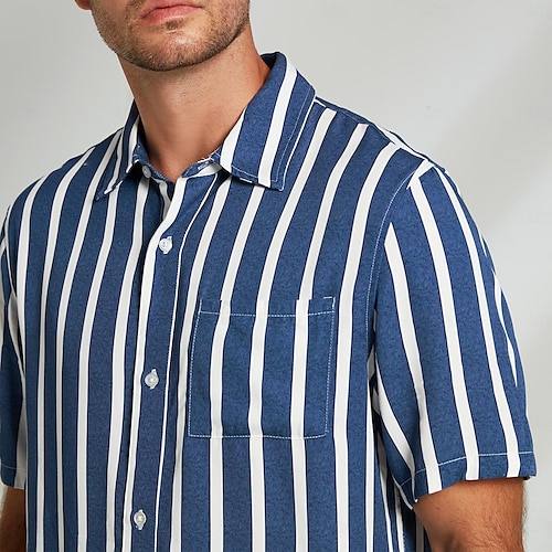  Herr Skjorta Sommarskjorta Casual skjorta Knapp upp skjorta Blå Ljusblå Kortärmad Rand Kavajslag Semester Dagliga kläder Kläder Konstsilke Mode Hawaiisk Ledigt Strandstil