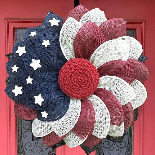  patriotisk krans amerikansk uavhengighetsdag dekorasjon rød hvit blå krans 4. juli kranser - rødhodet blomsterdørhenger for minnedag/den fjerde juli