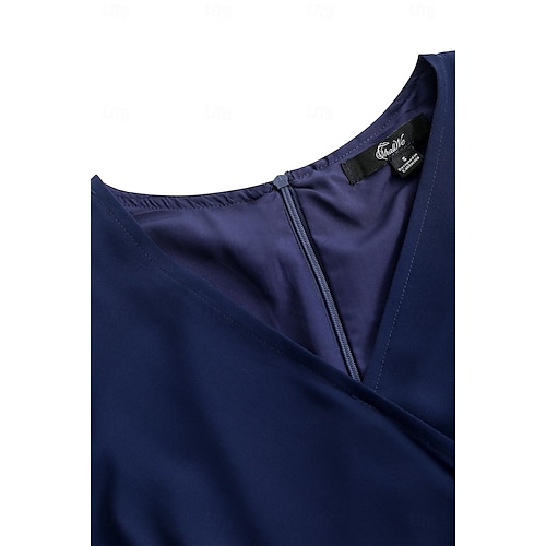 Dame Elegant kjole Midikjole Chiffon Flettet Drapering Fest Bryllupsgjest Cocktailfest Elegant Crew-hals Ermeløs Mørkeblå Farge