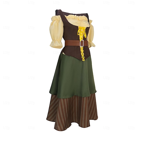  Carnevale Birra Oktoberfest Costume Vestito Dirndl Blusa Dirndl Bavarese Cameriera Tedesco Monaco di Baviera Prati Per donna Panno in stile tradizionale