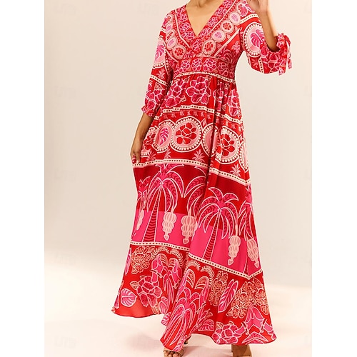 Women's Vertical Striped Long Sleeve Maxi Dress Slim Fit Bohemian Chic main image 1