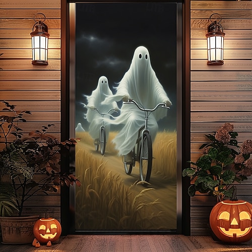 halloween dörr dekorationer spöken halloween dörr täcker dörr gobeläng dörr gardin dekoration bakgrund dörr banderoll för ytterdörr bondgård semester fest dekoration tillbehör