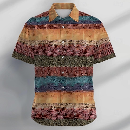  Hombre Geométrico Diseño Geométrico Camisa Abotonar la camisa Manga Corta Vintage Moda informal Vacaciones Diario Verano Cuello Vuelto Camisas con cuello Botones Estampado Negro Azul Piscina