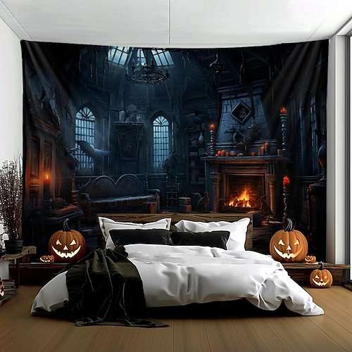 halloween dekorationer jagat hus hängande gobeläng väggkonst stor gobeläng väggmålning dekor fotografi bakgrund filt gardin hem sovrum vardagsrum