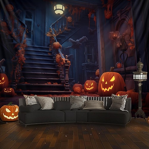  halloween dekorationer jagat hus hängande gobeläng väggkonst stor gobeläng väggmålning dekor fotografi bakgrund filt gardin hem sovrum vardagsrum
