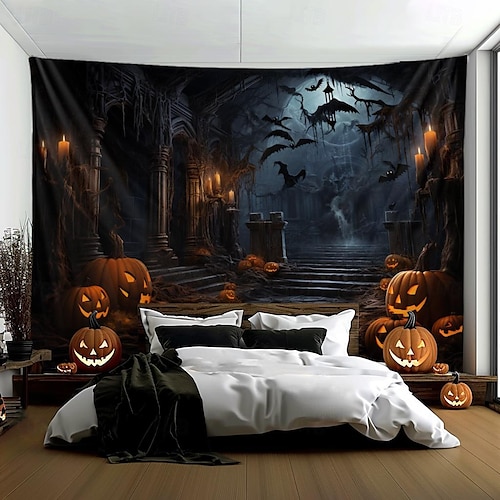  halloween dekorationer jagat hus hängande gobeläng väggkonst stor gobeläng väggmålning dekor fotografi bakgrund filt gardin hem sovrum vardagsrum