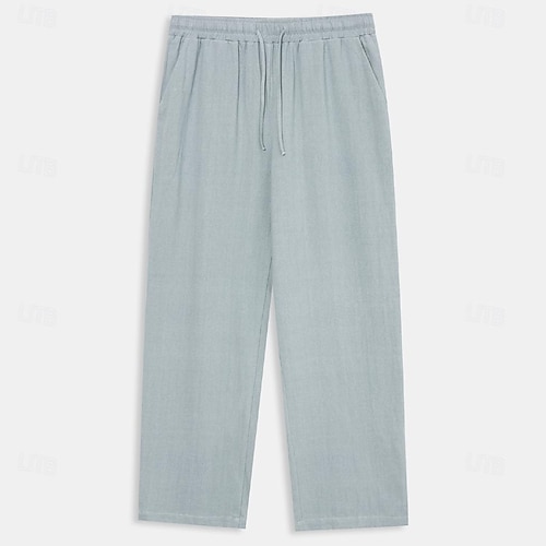  Voor heren Linnen broek Broek Zomerbroek Voorvak Plooien Recht been Effen Comfort Ademend Volledige lengte Casual Dagelijks Feestdagen Modieus Basic Donker kaki Zwart Micro-elastisch