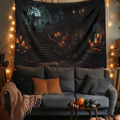  halloween dekorationer jagat hus hängande gobeläng väggkonst stor gobeläng väggmålning dekor fotografi bakgrund filt gardin hem sovrum vardagsrum