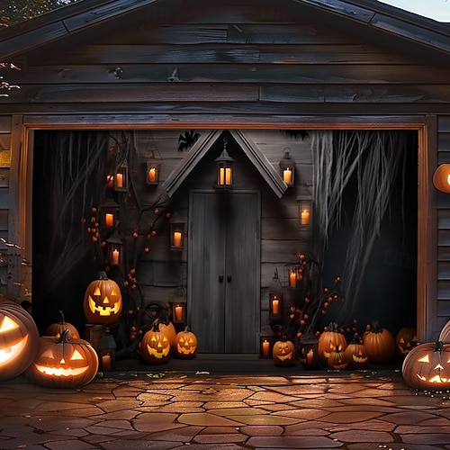  decorazioni per porte di Halloween, copertura per porta da garage di Halloween, striscione per esterni con zucca, porta vintage spaventosa, grande fondale, decorazione per le vacanze, porta da garage