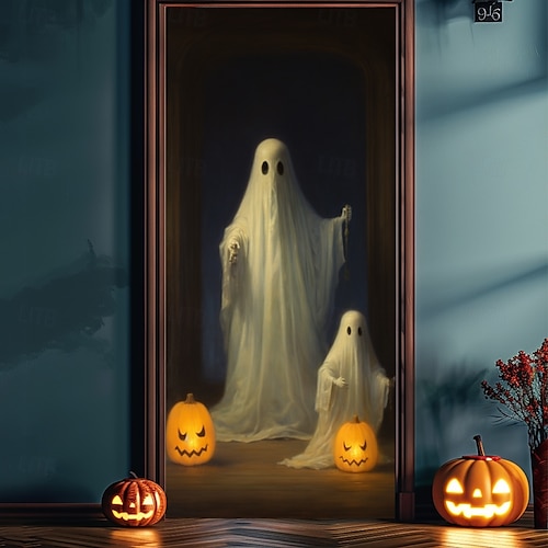  halloween dörr dekorationer spöken halloween dörr täcker dörr gobeläng dörr gardin dekoration bakgrund dörr banderoll för ytterdörr bondgård semester fest dekoration tillbehör
